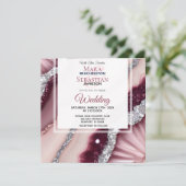 *~* QR ROZE BURGUNDY Agaat RSVP AR66 Trouwen Kaart (Staand voorkant)