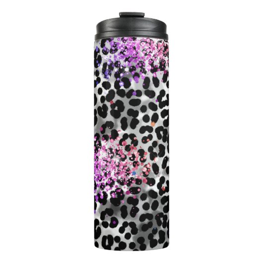 *~* QR roze glitter dier luipaard patroon Girly Thermosbeker (Voorkant)