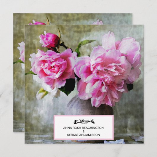 *~* QR  Roze Pioenbloem RSVP AR23 BRUILOFT Kaart (Voorkant / Achterkant)