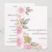 *~* QR roze Roses AR15 Gold Floral Wedding RSVP Kaart (Voorkant / Achterkant)