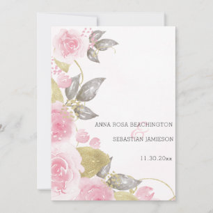 *~* QR roze Roses AR15 Gold Floral Wedding RSVP Kaart