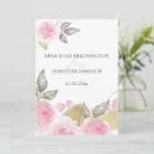 *~* QR roze rozen AR15 - RSVP Gold Floral Wedding Kaart (Staand voorkant)