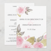 *~* QR roze rozen AR15 - RSVP Gold Floral Wedding Kaart (Voorkant / Achterkant)