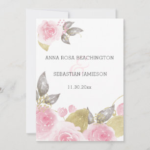 *~* QR roze rozen AR15 - RSVP Gold Floral Wedding Kaart