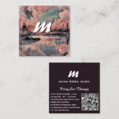 *~* QR Roze Zalm Modern Abstract landschap AP93 Vierkante Visitekaartje (Voorkant / Achterkant)