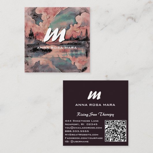 *~* QR Roze Zalm Modern Abstract landschap AP93 Vierkante Visitekaartje (Voorkant / Achterkant)