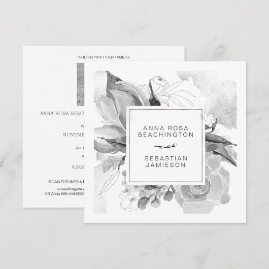 *~* QR RSVP AR12 Floral Simple Subdued Wedding Kaart (Voorkant / Achterkant)