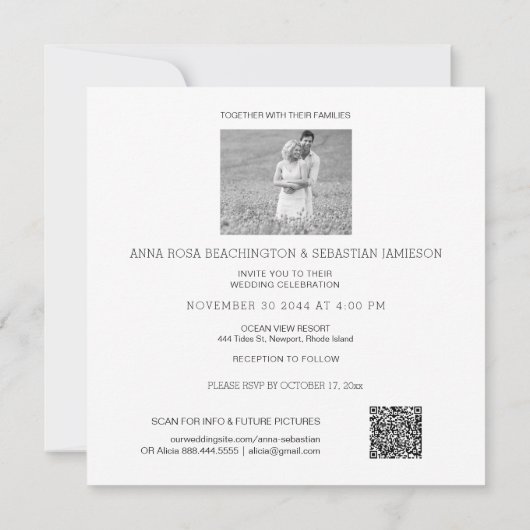 *~* QR RSVP AR12 Floral Simple Subdued Wedding Kaart (Achterkant)