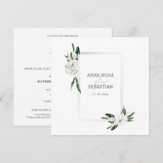 *~* QR RSVP AR15 Peony Flowers Lijst Wedding Kaart (Voorkant / Achterkant)