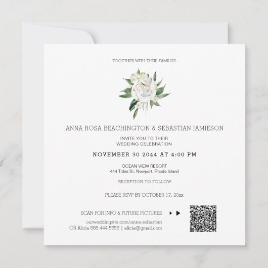 *~* QR RSVP AR15 Peony Flowers Lijst Wedding Kaart (Achterkant)