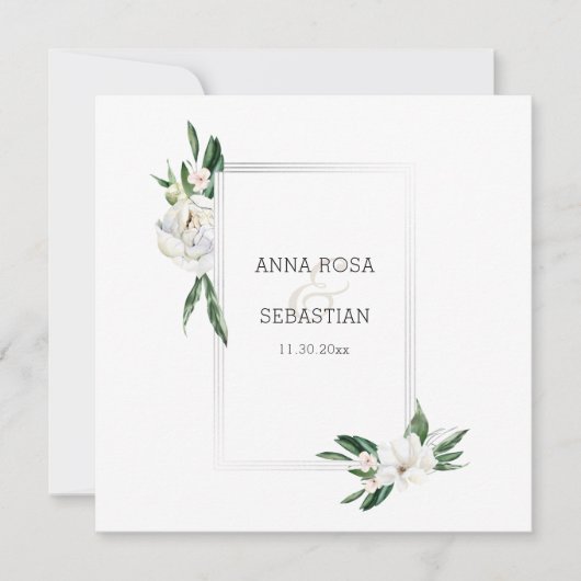 *~* QR RSVP AR15 Peony Flowers Lijst Wedding Kaart (Voorkant)