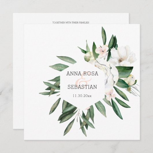 *~* QR RSVP AR15 Pioen Bloemen Frame Trouwfeest Kaart (Voorkant / Achterkant)