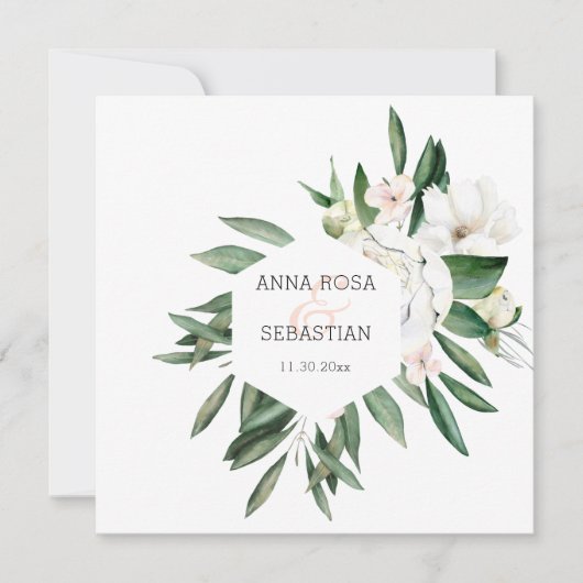 *~* QR RSVP AR15 Pioen Bloemen Frame Trouwfeest Kaart (Voorkant)