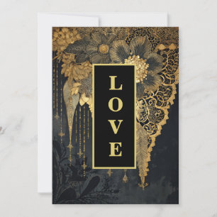 *~ QR RSVP AR26 Gouden kant LIEFDE 24 Vintage brui Kaart