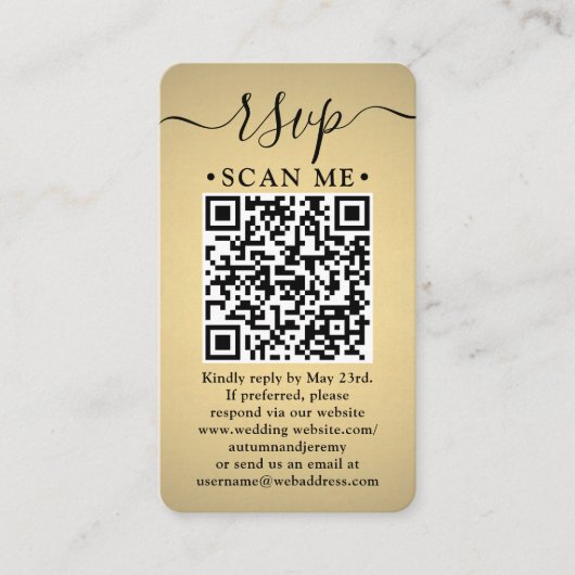 QR RSVP & bruiloft Details Elegante Faux Gold Foli Informatiekaartje (Voorkant)