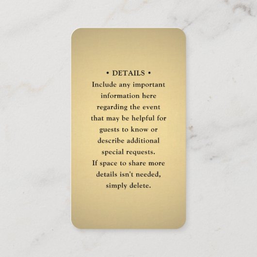 QR RSVP & bruiloft Details Elegante Faux Gold Foli Informatiekaartje (Achterkant)