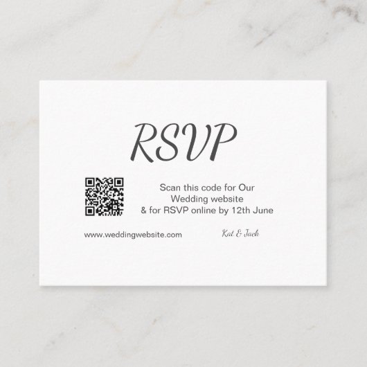 QR RSVP bruiloft website eenvoudig zwart wit RSVP Visitekaartje (Voorkant)