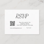 QR RSVP bruiloft website eenvoudig zwart wit RSVP Visitekaartje (Achterkant)