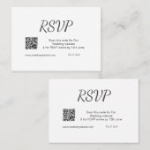 QR RSVP bruiloft website eenvoudig zwart wit RSVP Visitekaartje (Voorkant / Achterkant)