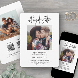 QR RSVP chique minimalistische alles-in-één 2 foto Kaart