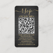 QR RSVP & Details Geborsteld Zwart & Goud Bruiloft Informatiekaartje (Voorkant)
