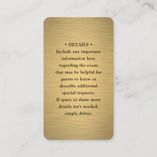 QR RSVP & Details Geborsteld Zwart & Goud Bruiloft Informatiekaartje (Achterkant)