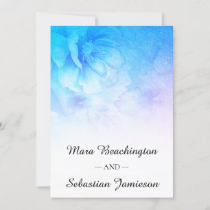 *~* QR RSVP Floral Glitter Ombre Aqua Blue Wedding Kaart