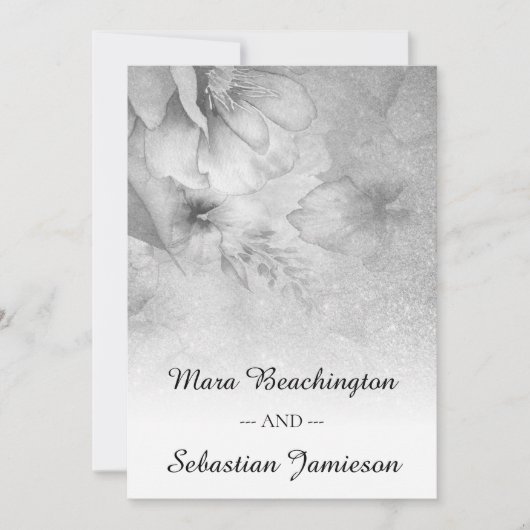 *~* QR RSVP Floral Glitter Silver Gray Weddenschap Kaart (Voorkant)