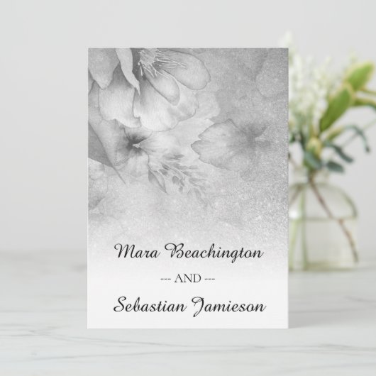 *~* QR RSVP Floral Glitter Silver Gray Weddenschap Kaart (Staand voorkant)