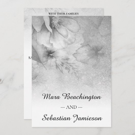 *~* QR RSVP Floral Glitter Silver Gray Weddenschap Kaart (Voorkant / Achterkant)