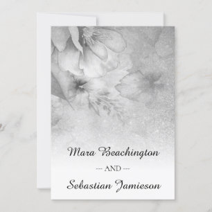 *~* QR RSVP Floral Glitter Silver Gray Weddenschap Kaart
