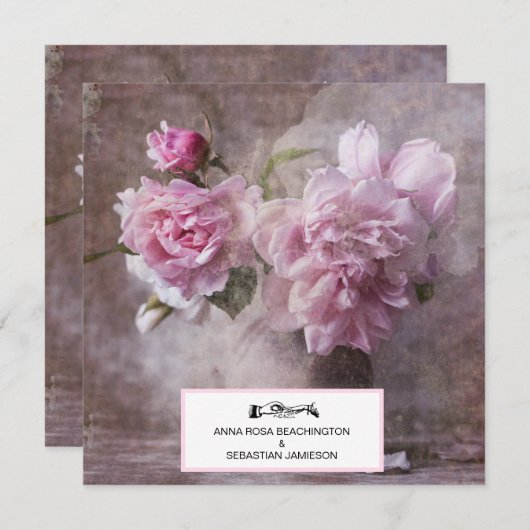 *~* QR RSVP  Kunst pioenroos Floral AR23 BRUILOFT Kaart (Voorkant / Achterkant)