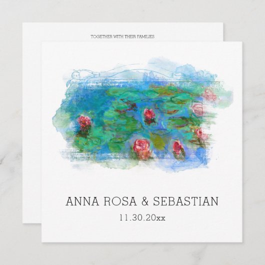 *~* QR RSVP MONET LILY POND AP12 RSVP Wedding Kaart (Voorkant / Achterkant)