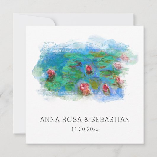 *~* QR RSVP MONET LILY POND AP12 RSVP Wedding Kaart (Voorkant)