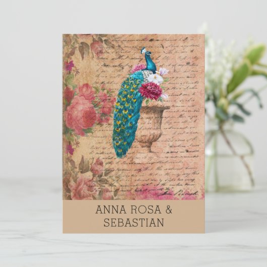 *~* QR RSVP Pauw Oud Victoriaans AR24 Bruiloft Kaart (Staand voorkant)