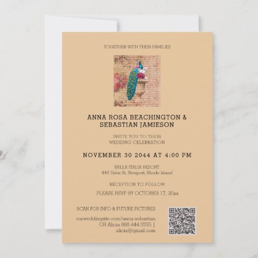 *~* QR RSVP Pauw Oud Victoriaans AR24 Bruiloft Kaart (Achterkant)