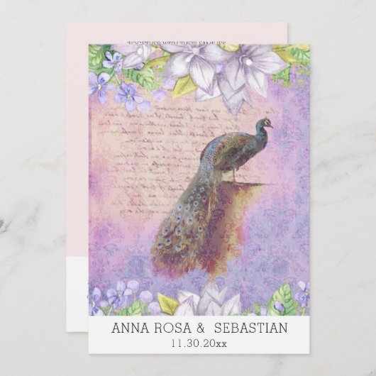 *~*  QR RSVP Peacock Victoriaans AR24 Wedding Kaart (Voorkant / Achterkant)