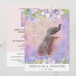 *~*  QR RSVP Peacock Victoriaans AR24 Wedding Kaart