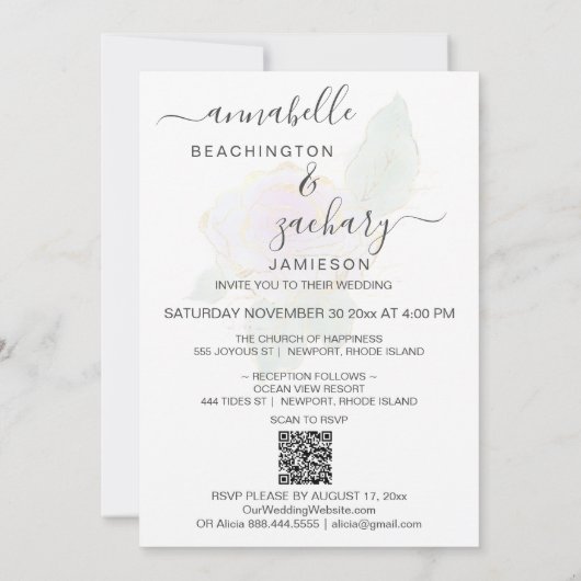 *~* QR RSVP Single Roos Gold Glitter AR12 Wedding  Kaart (Achterkant)