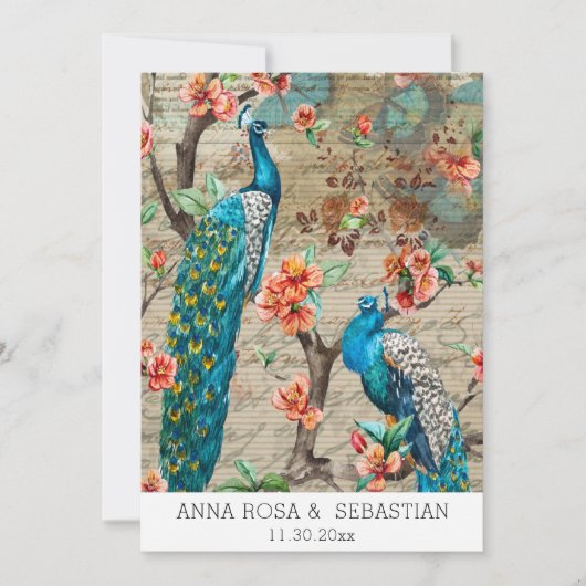 *~* QR  RSVP Victoriaans Peacock AR24 Wedding Kaart (Voorkant)