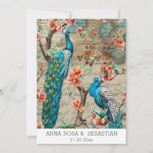 *~* QR  RSVP Victoriaans Peacock AR24 Wedding Kaart