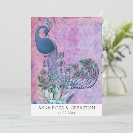 *~* QR RSVP Victoriaans Peacock AR24 Wedding Kaart (Staand voorkant)