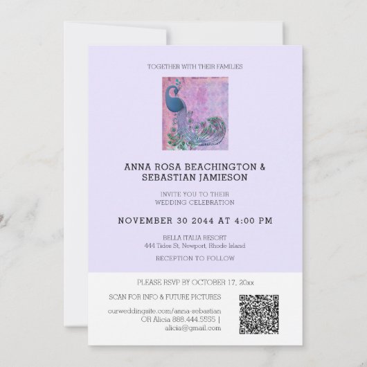 *~*  QR RSVP Victoriaans Peacock AR24 Wedding Kaart (Achterkant)