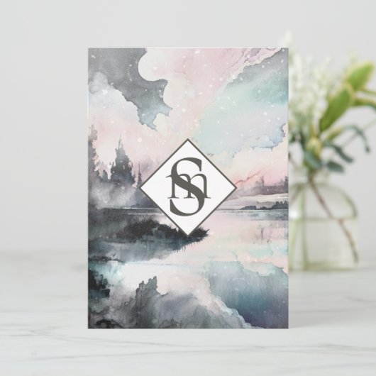 * QR Rustic AR26 Bergen Monogram RSVP Huwelijk Kaart (Staand voorkant)