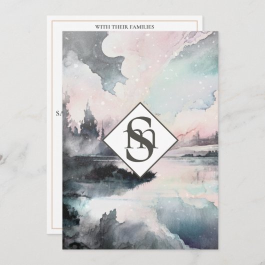 * QR Rustic AR26 Bergen Monogram RSVP Huwelijk Kaart (Voorkant / Achterkant)