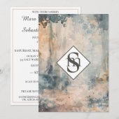 * QR Rustic AR26 Forest Monogram RSVP Wedding Kaart (Voorkant / Achterkant)