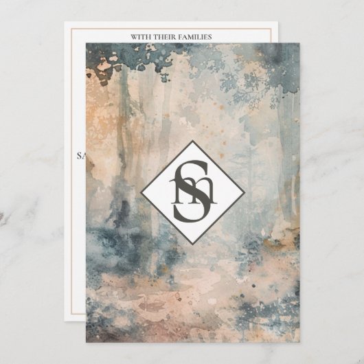 * QR Rustic AR26 Forest Monogram RSVP Wedding Kaart (Voorkant / Achterkant)