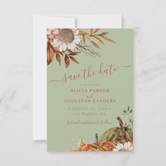 QR rustic modern sage green floral wedding Save The Date (Voorkant)