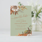 QR rustic modern sage green floral wedding Save The Date (Staand voorkant)