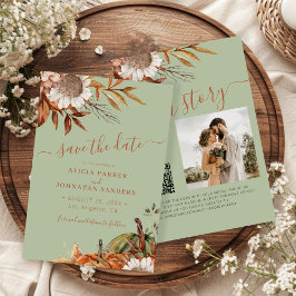 QR rustieke moderne saliegroene bloemige bruiloft Save The Date